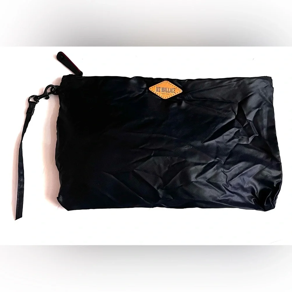MZ Wallace Black Nylon Logo Zip Cosmetic Bag